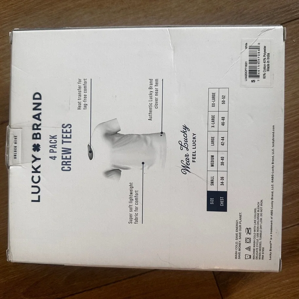 Lucky Brand Mens 4 Pack Crew Neck Tees White Super Soft Undershirts Small NIB
